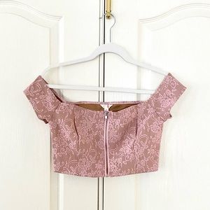 Guess Off Shoulder Lace Zipped Cropped Top Pink M
